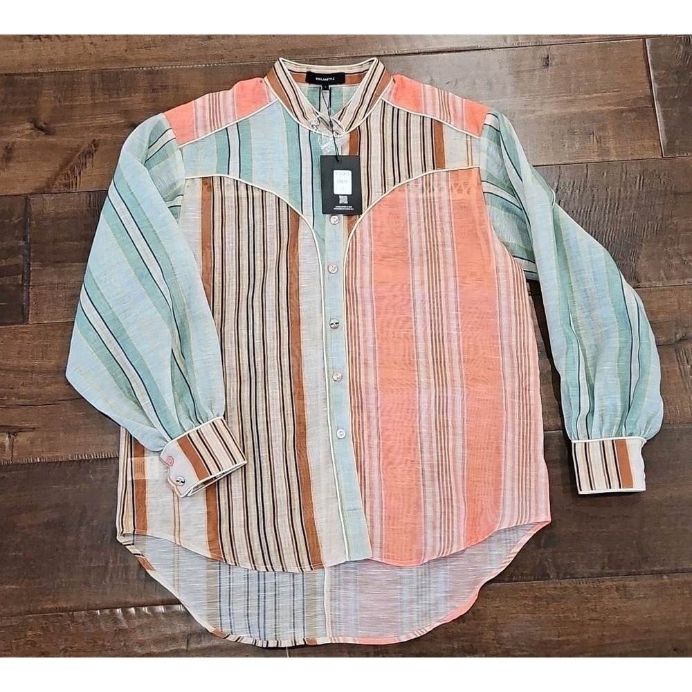 Beulah Style Western Blouse Button/stripped/collared Size‎ M New With Tags